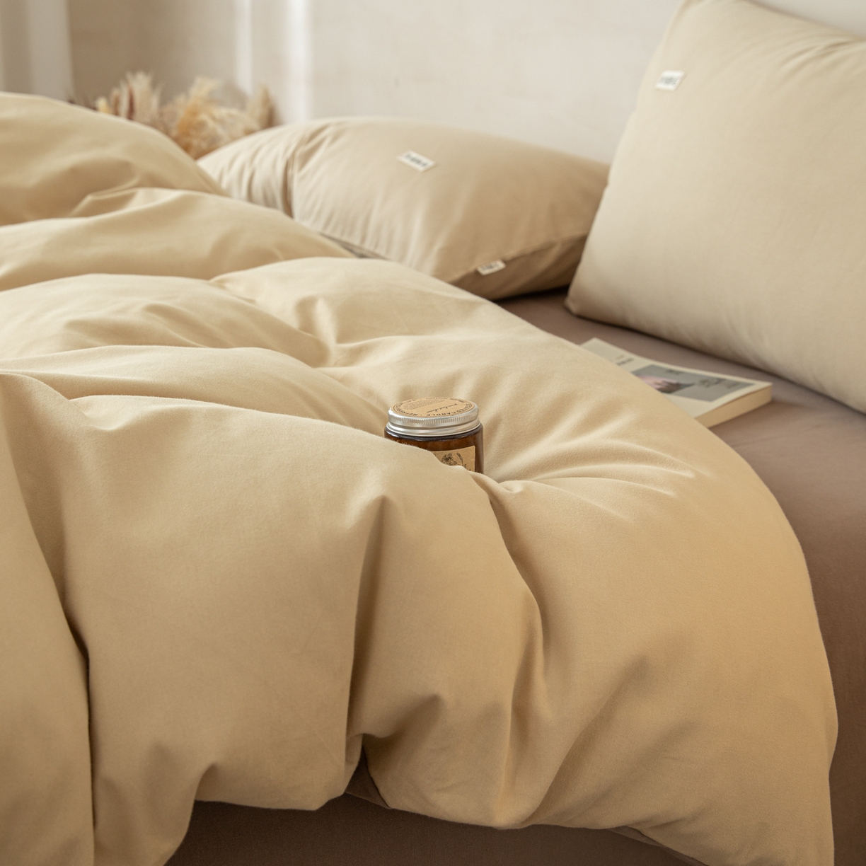 91家纺网 家纺一手货源 找家纺 眠博士 2026新款A类纯色全棉磨毛四件套-陶瓷 套件-陶瓷杏+咖