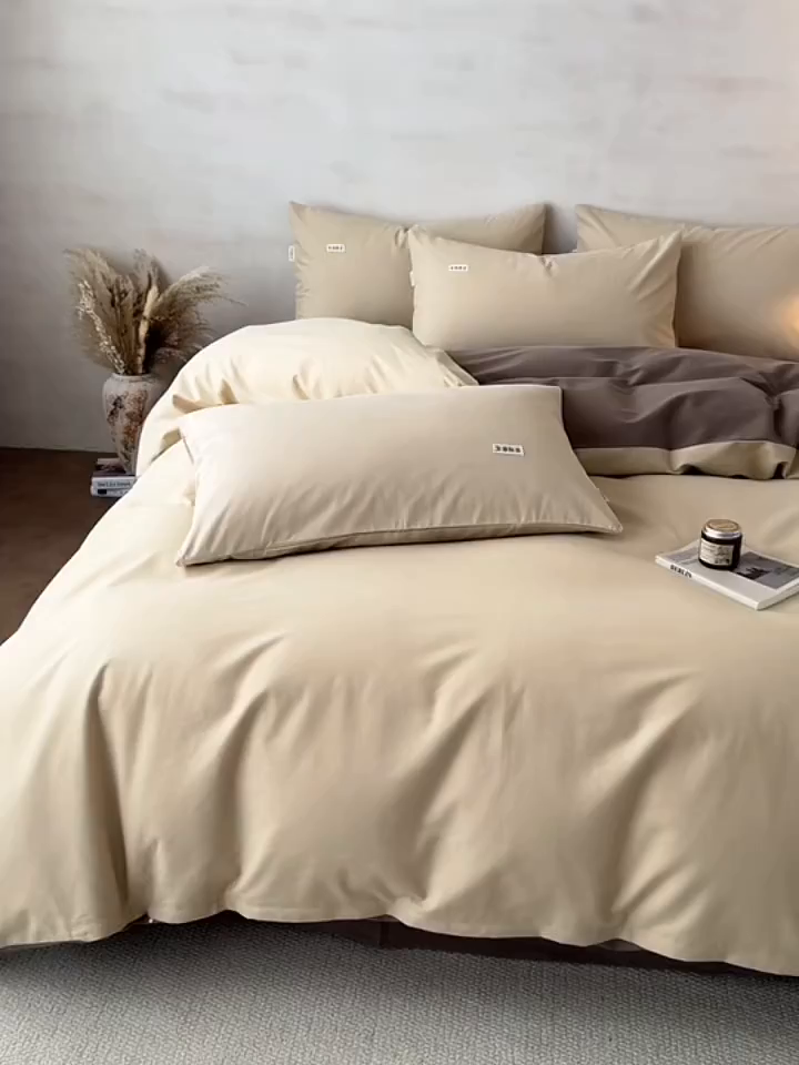 91家纺网 家纺一手货源 找家纺 眠博士 2026新款A类纯色全棉磨毛四件套-陶瓷 套件-陶瓷杏+咖