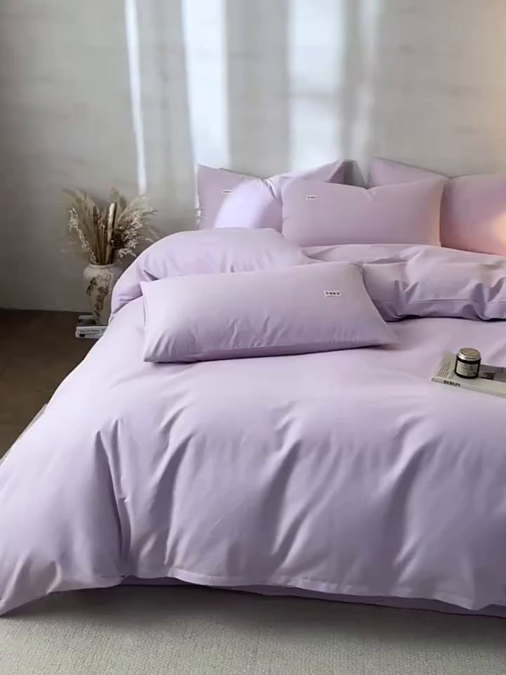 91家纺网 家纺一手货源 找家纺 眠博士 2026新款A类纯色全棉磨毛四件套-陶瓷 套件-陶瓷紫