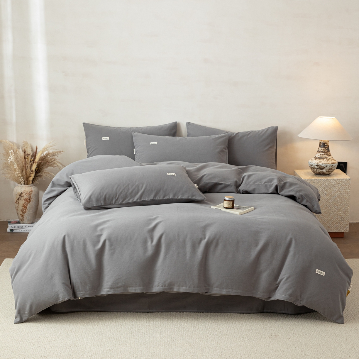 91家纺网 家纺一手货源 找家纺 眠博士 2026新款A类纯色全棉磨毛四件套-陶瓷 套件-陶瓷深灰