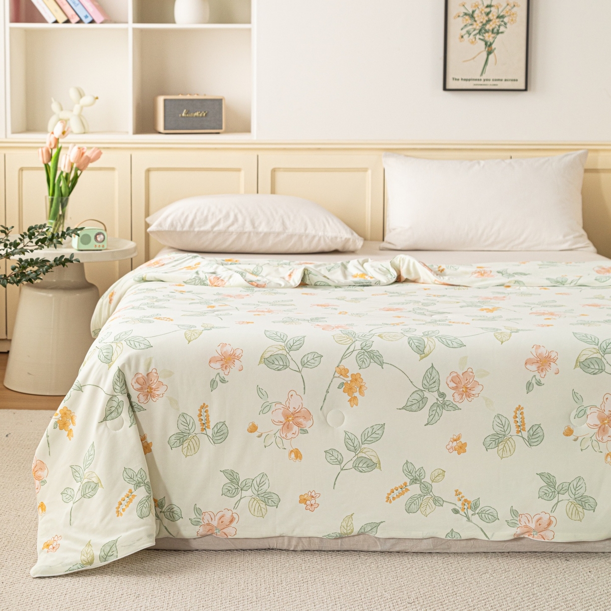 91家纺网 家纺一手货源 找家纺 亿莱鑫 2026春夏新款数码印花仿锦氨夏被夏凉被空调被 栀香满庭