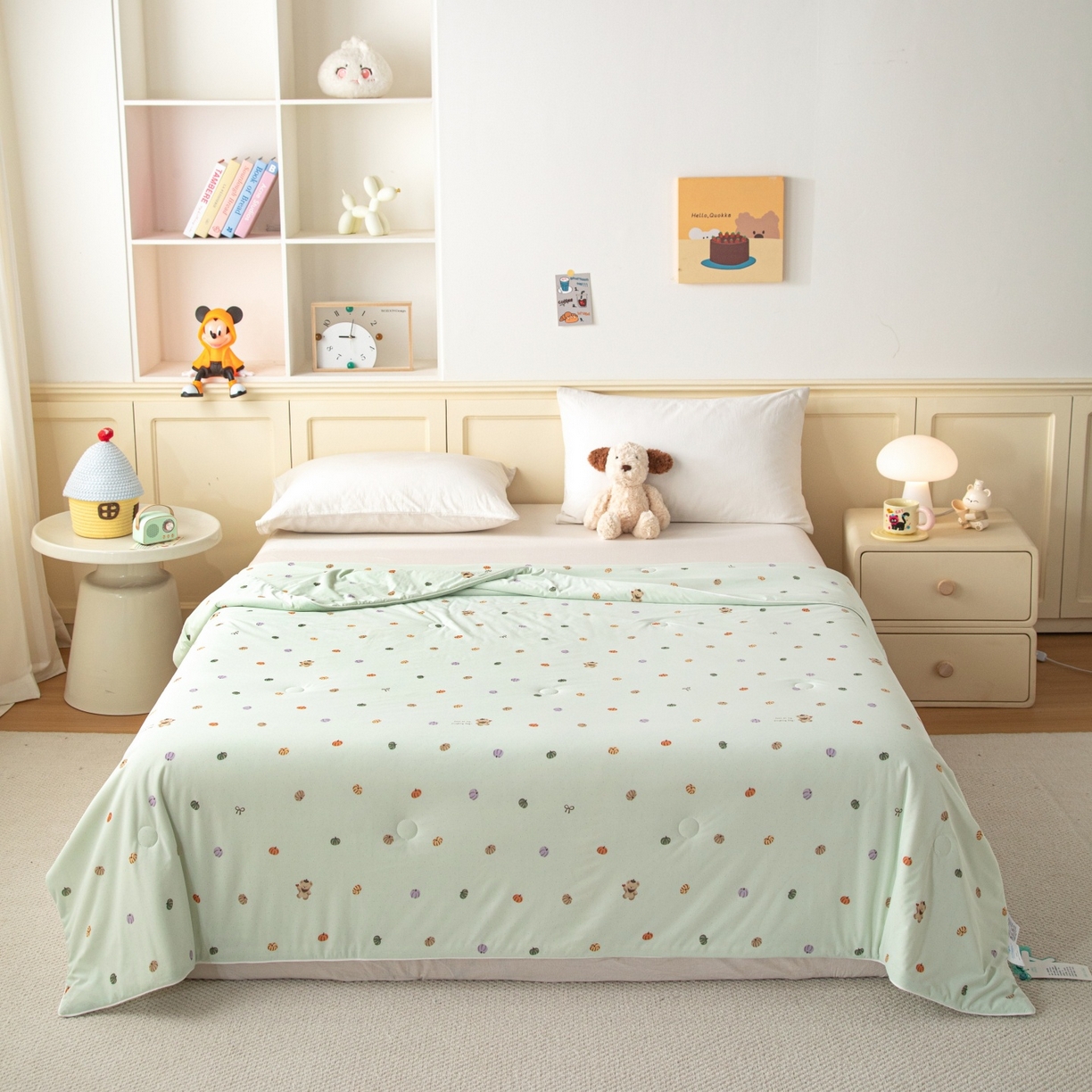 91家纺网 家纺一手货源 找家纺 亿莱鑫 2026春夏新款数码印花仿锦氨夏被夏凉被空调被 可爱南瓜