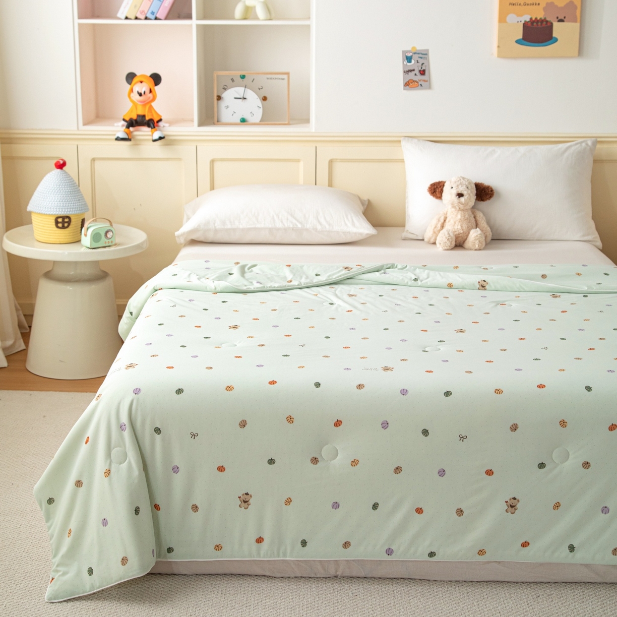 91家纺网 家纺一手货源 找家纺 亿莱鑫 2026春夏新款数码印花仿锦氨夏被夏凉被空调被 可爱南瓜