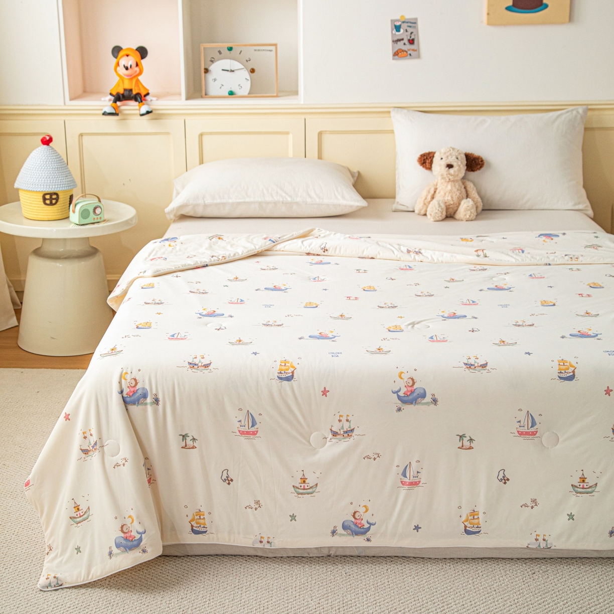 91家纺网 家纺一手货源 找家纺 亿莱鑫 2026春夏新款数码印花仿锦氨夏被夏凉被空调被 鲸帆童梦