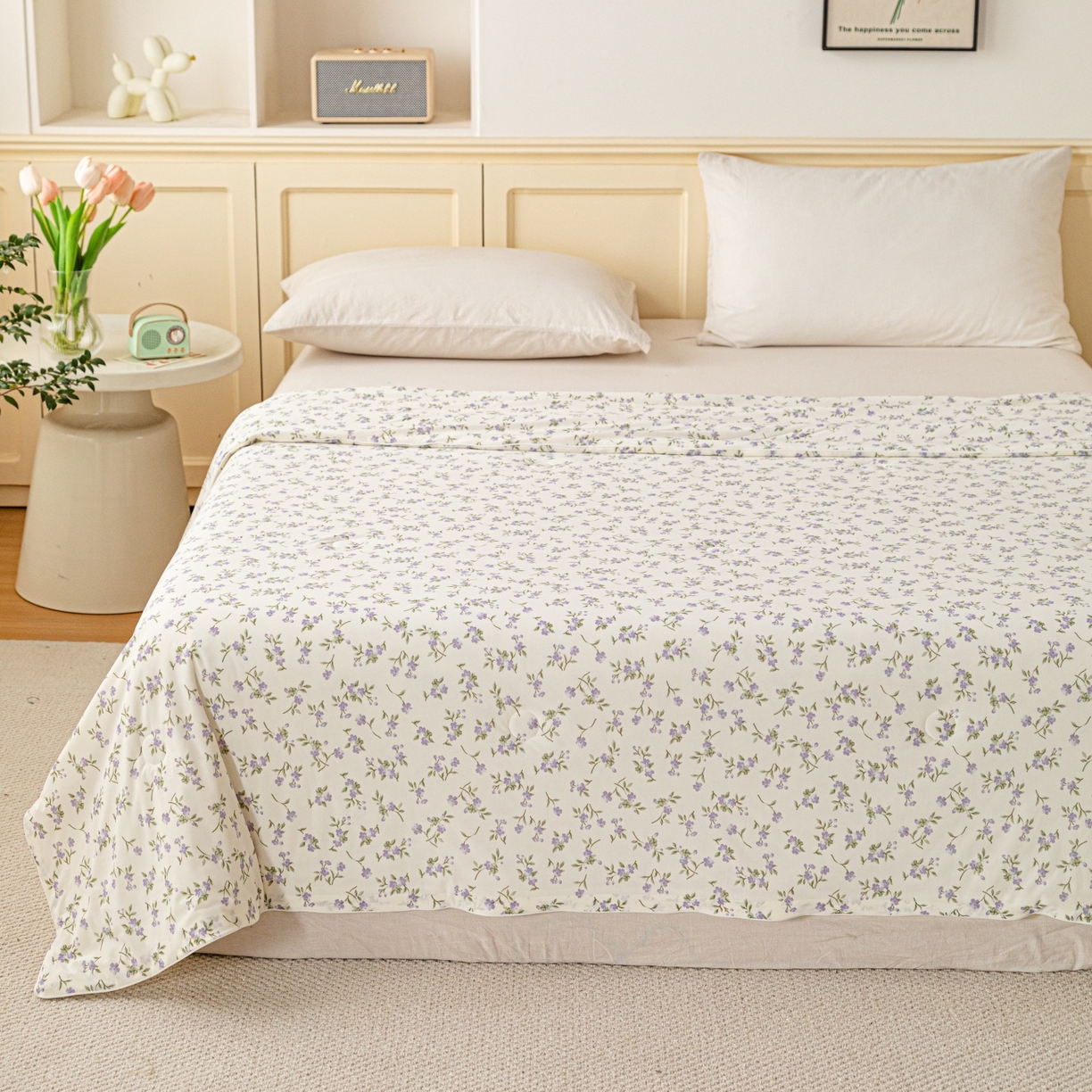 91家纺网 家纺一手货源 找家纺 亿莱鑫 2026春夏新款数码印花仿锦氨夏被夏凉被空调被 铃兰碎语