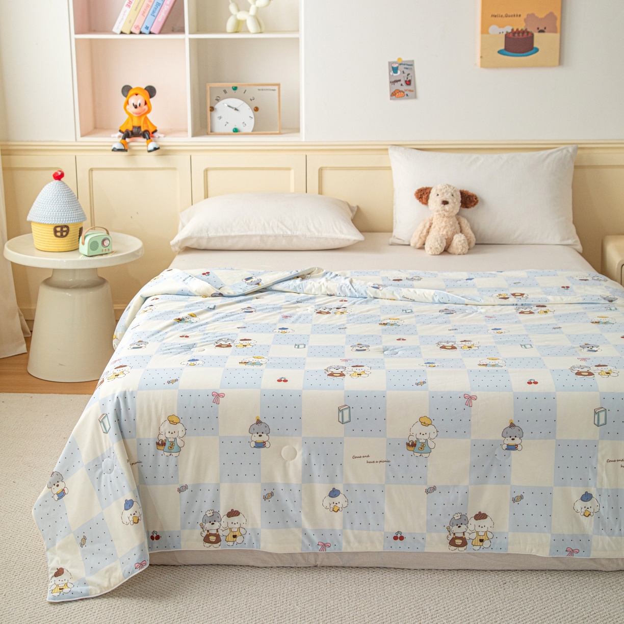 91家纺网 家纺一手货源 找家纺 亿莱鑫 2026春夏新款数码印花仿锦氨夏被夏凉被空调被 萌友轻语