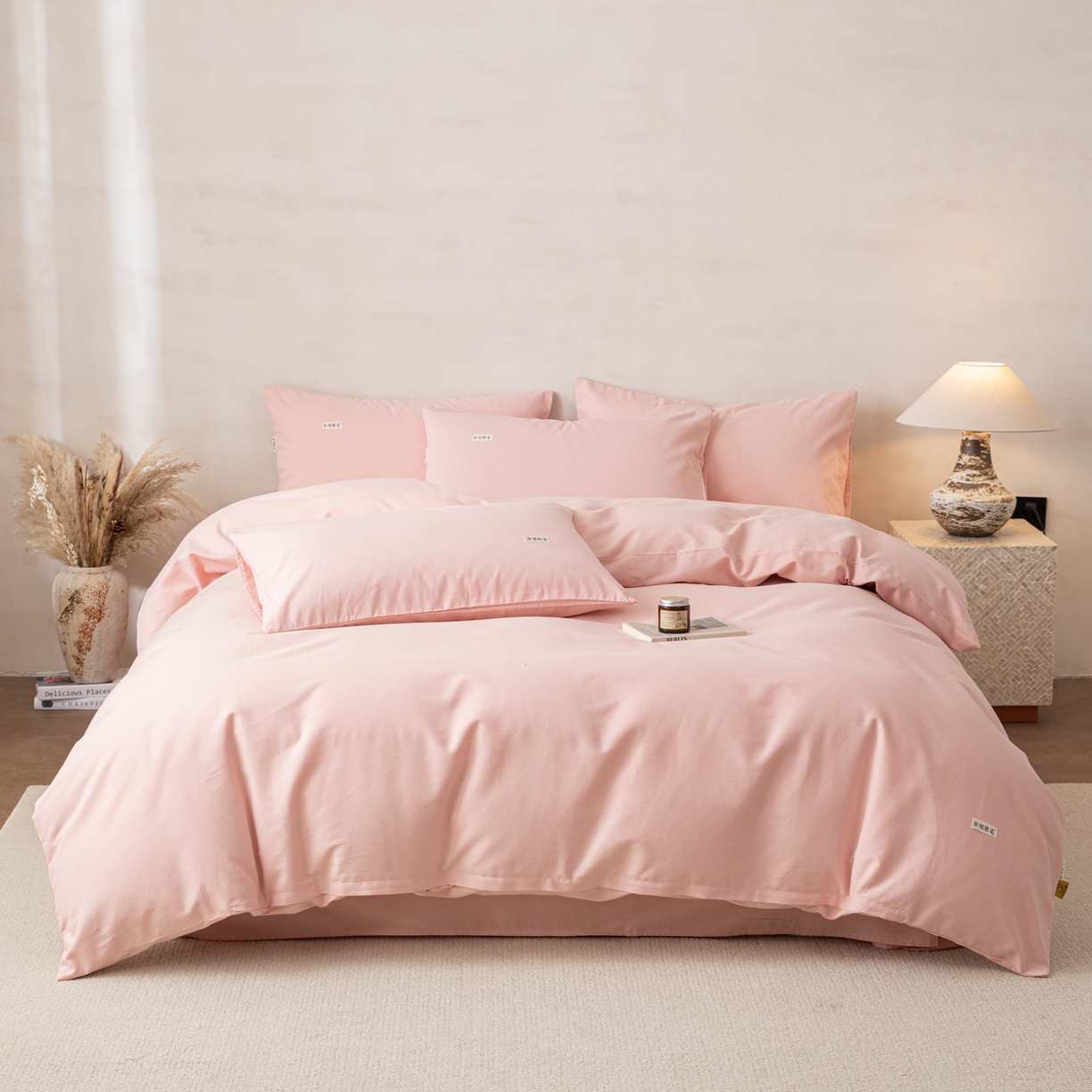 91家纺网 家纺一手货源 找家纺 眠博士 2026新款A类纯色全棉磨毛四件套-陶瓷 套件-陶瓷粉