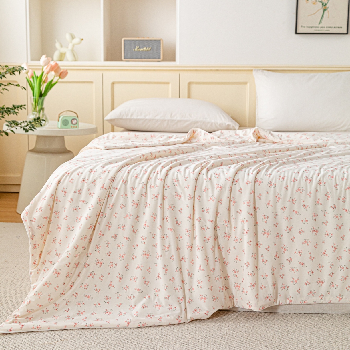 91家纺网 家纺一手货源 找家纺 亿莱鑫 2026春夏新款数码印花仿锦氨夏被夏凉被空调被 浅茉花语