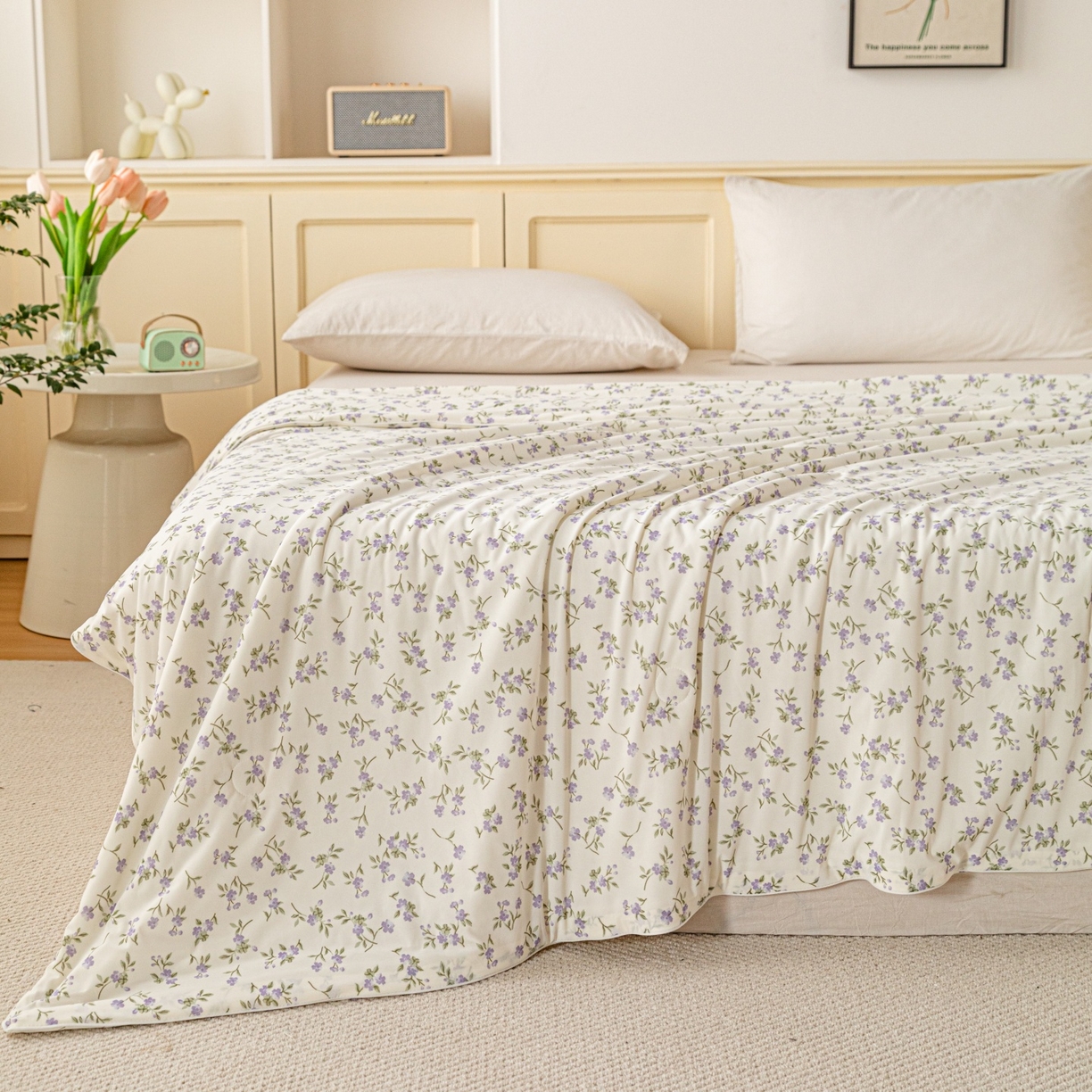 91家纺网 家纺一手货源 找家纺 亿莱鑫 2026春夏新款数码印花仿锦氨夏被夏凉被空调被 铃兰碎语