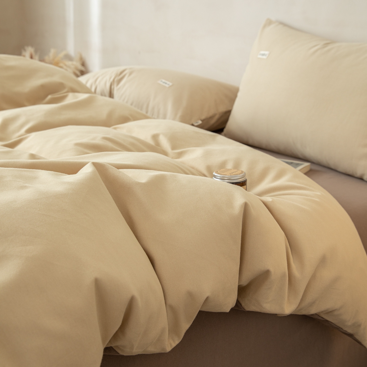 91家纺网 家纺一手货源 找家纺 眠博士 2026新款A类纯色全棉磨毛四件套-陶瓷 套件-陶瓷杏+咖