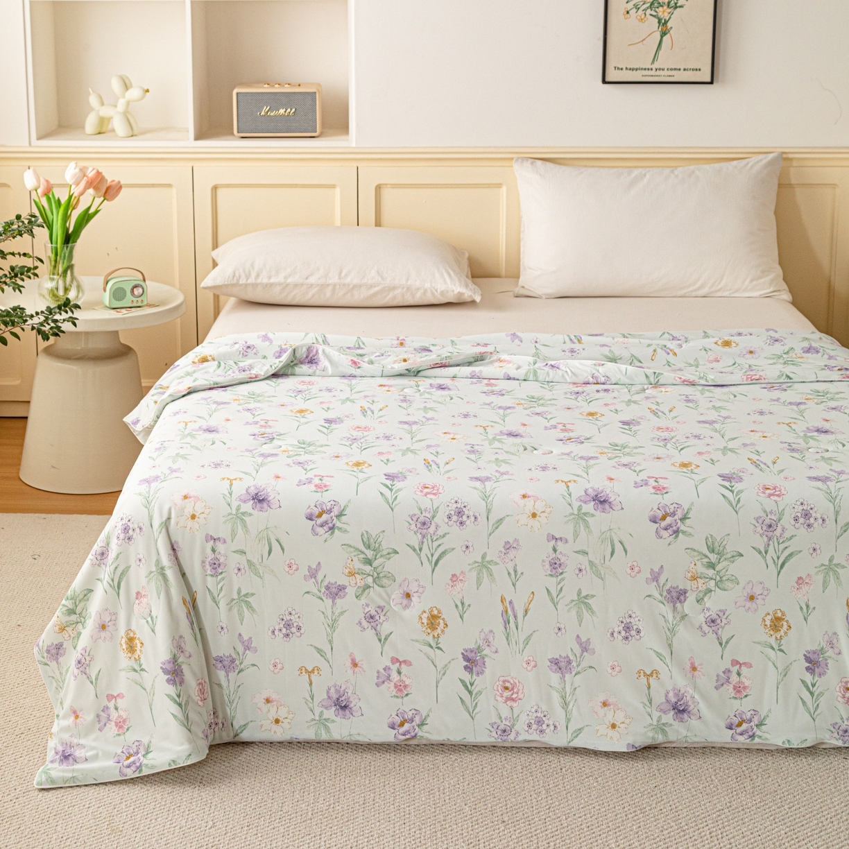 91家纺网 家纺一手货源 找家纺 亿莱鑫 2026春夏新款数码印花仿锦氨夏被夏凉被空调被 绿野芳踪