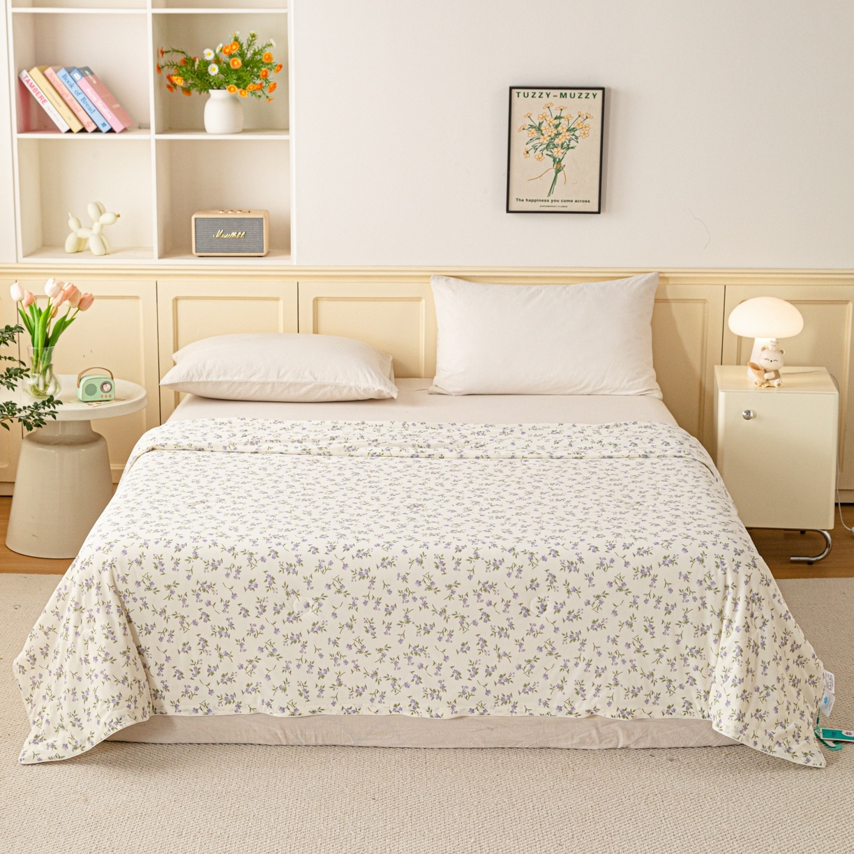 91家纺网 家纺一手货源 找家纺 亿莱鑫 2026春夏新款数码印花仿锦氨夏被夏凉被空调被 铃兰碎语