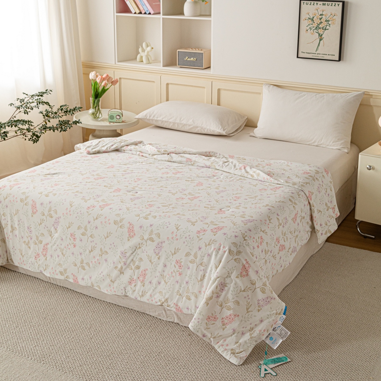 亿莱鑫 2026春夏新款数码印花仿锦氨夏被夏凉被空调被 春棠初绽