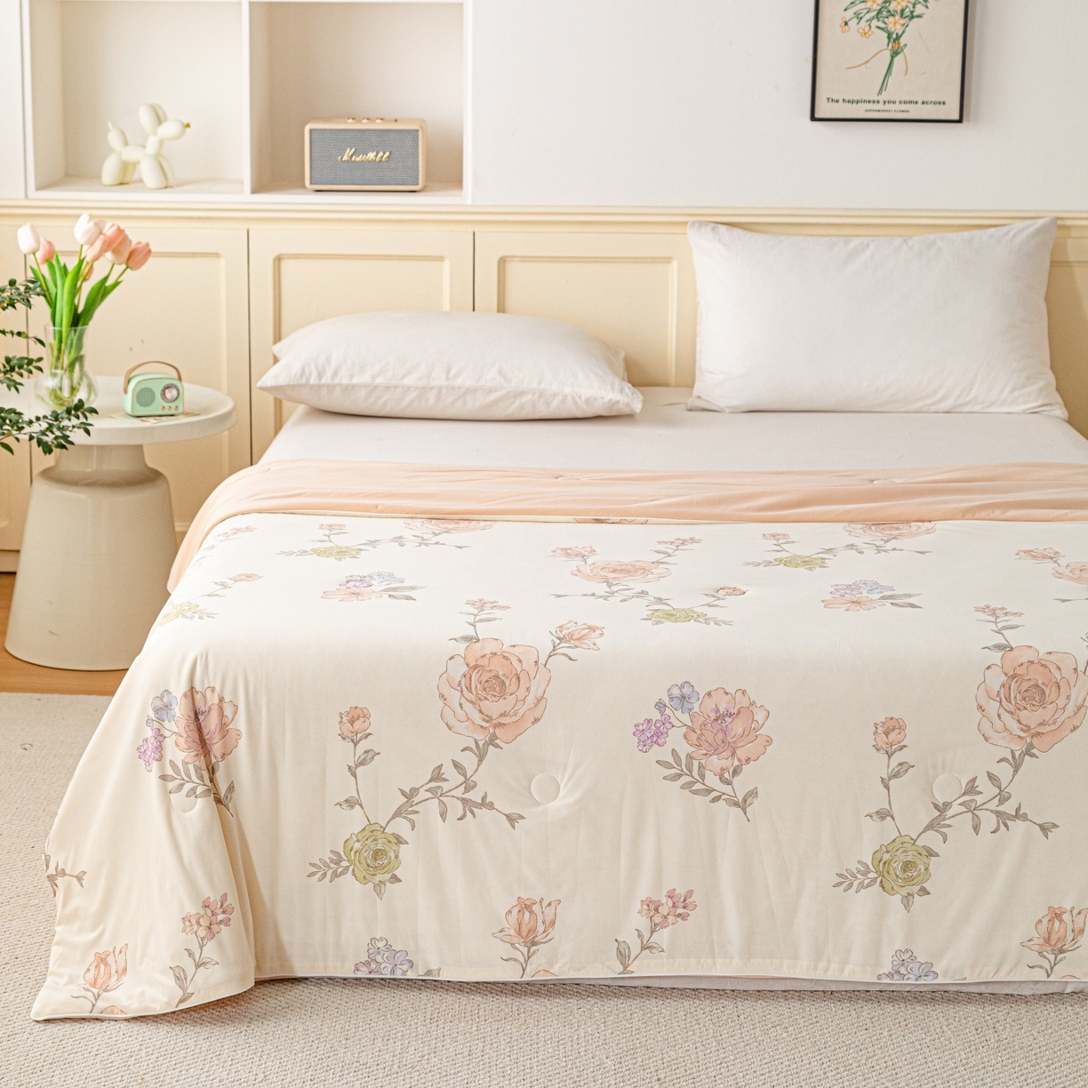 91家纺网 家纺一手货源 找家纺 亿莱鑫 2026春夏新款数码印花仿锦氨夏被夏凉被空调被 浅夏蔷薇