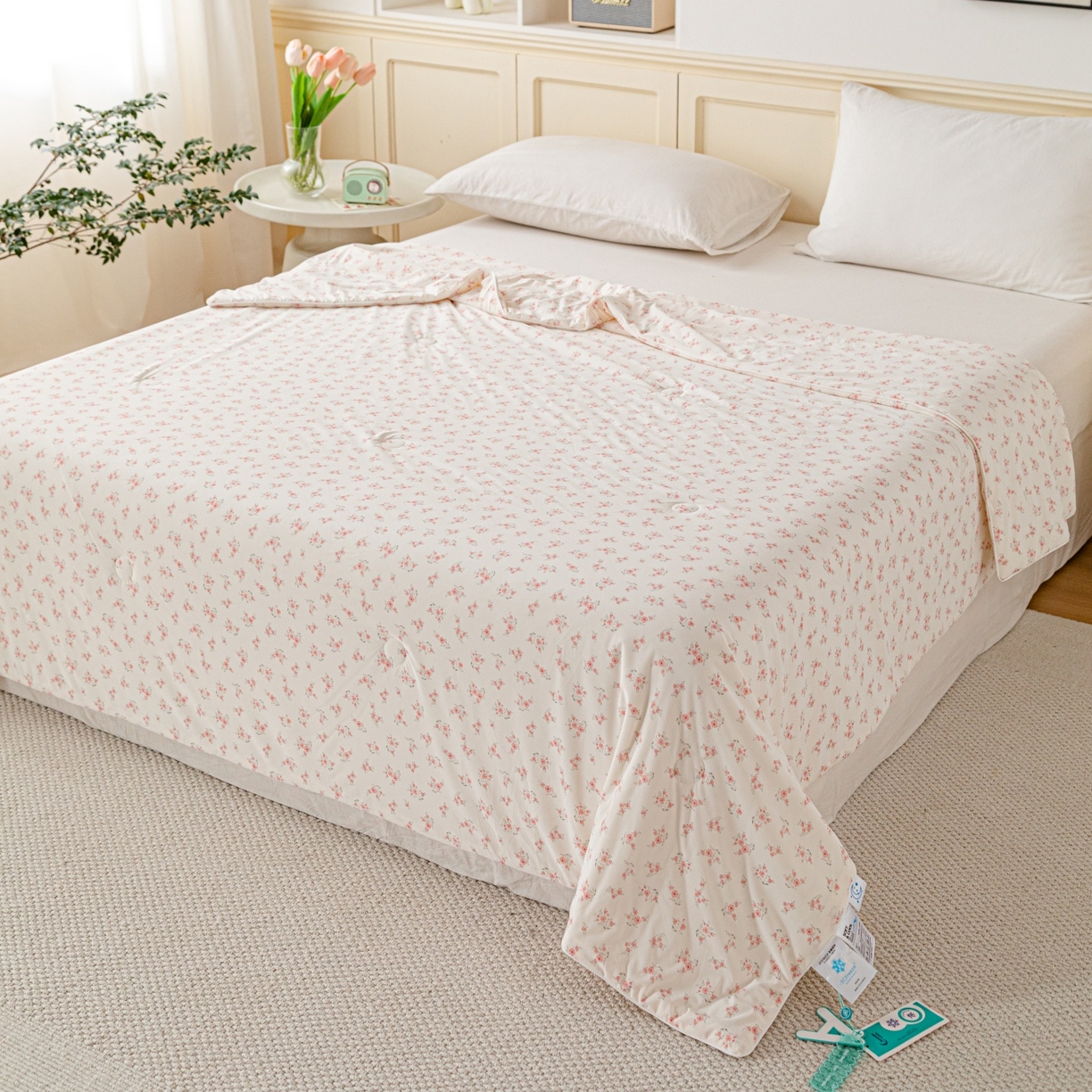 亿莱鑫 2026春夏新款数码印花仿锦氨夏被夏凉被空调被 浅茉花语