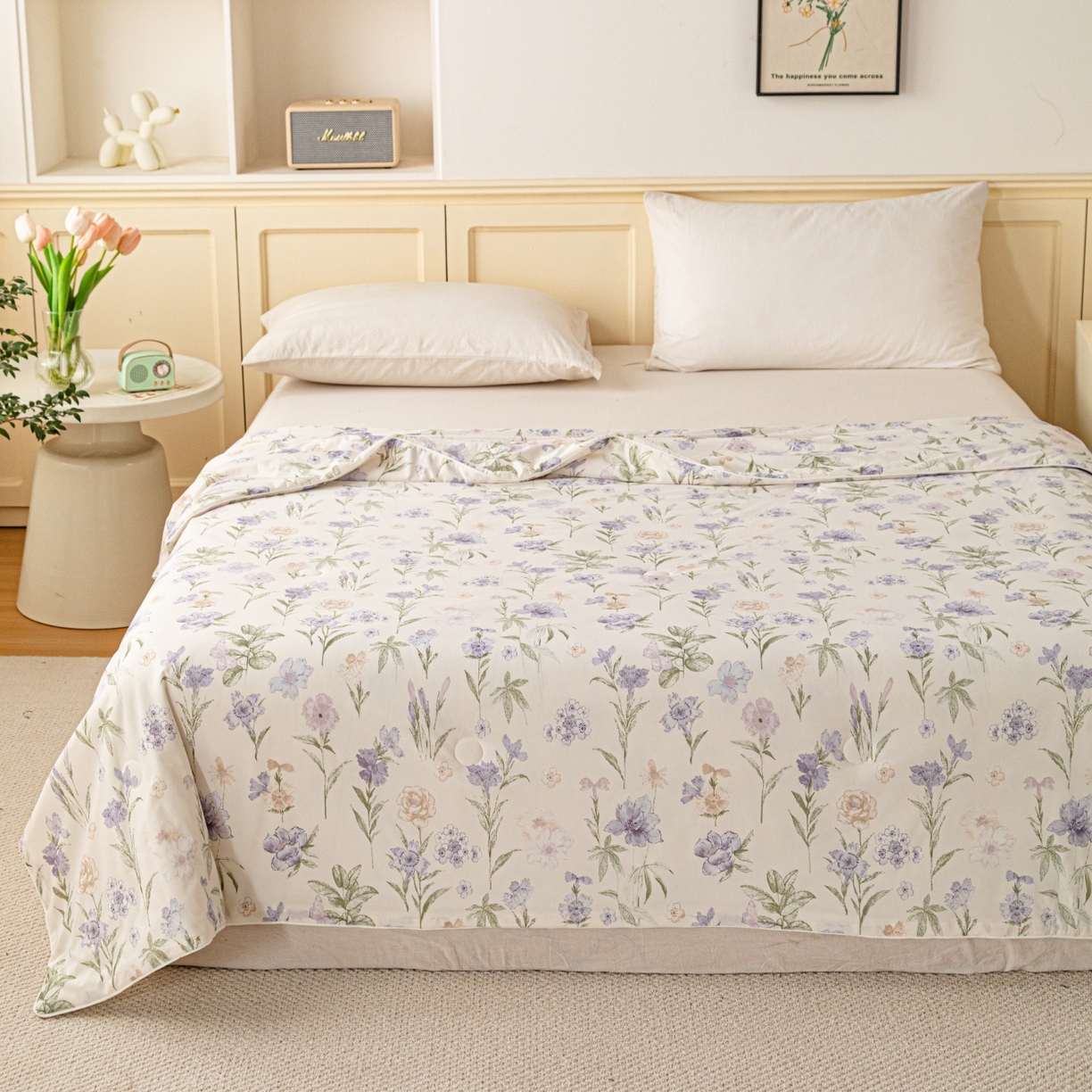 91家纺网 家纺一手货源 找家纺 亿莱鑫 2026春夏新款数码印花仿锦氨夏被夏凉被空调被 花漾漫语