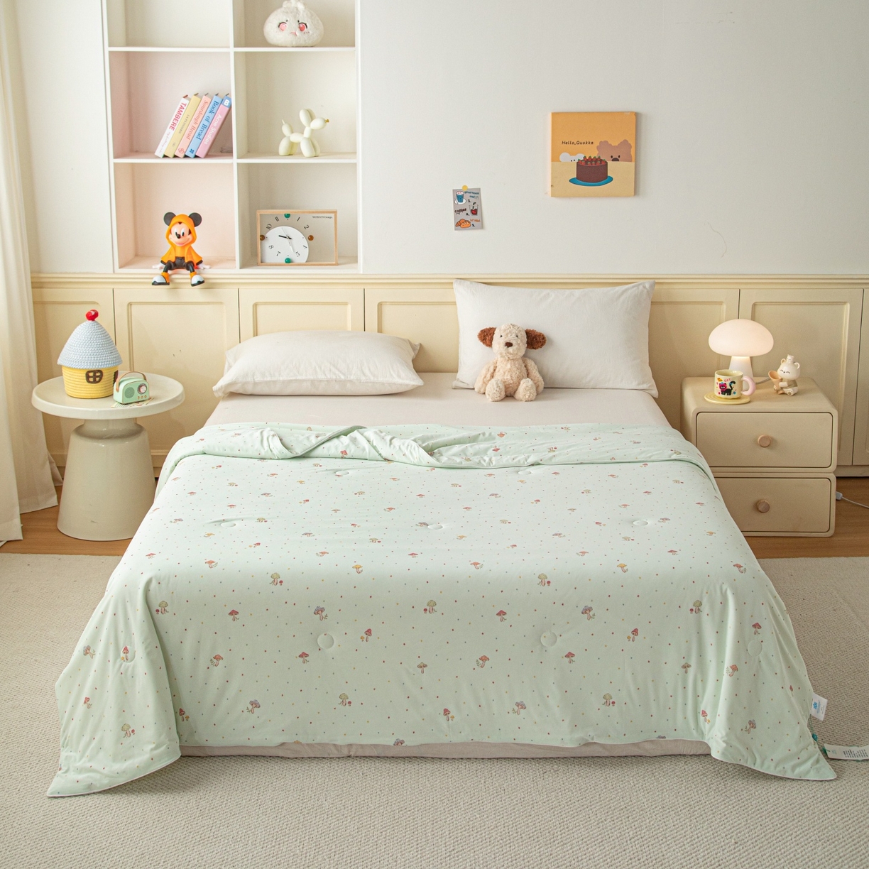 91家纺网 家纺一手货源 找家纺 亿莱鑫 2026春夏新款数码印花仿锦氨夏被夏凉被空调被 蘑菇庄园