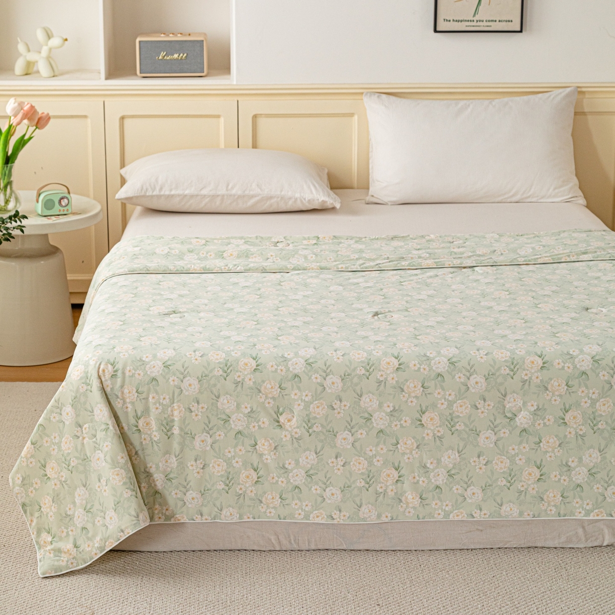 91家纺网 家纺一手货源 找家纺 亿莱鑫 2026春夏新款数码印花仿锦氨夏被夏凉被空调被 清露花痕