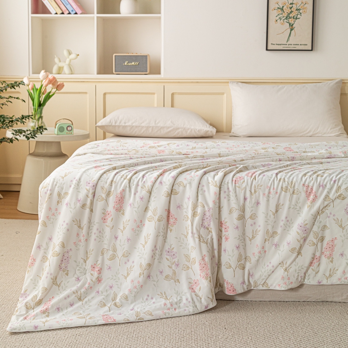 91家纺网 家纺一手货源 找家纺 亿莱鑫 2026春夏新款数码印花仿锦氨夏被夏凉被空调被 春棠初绽