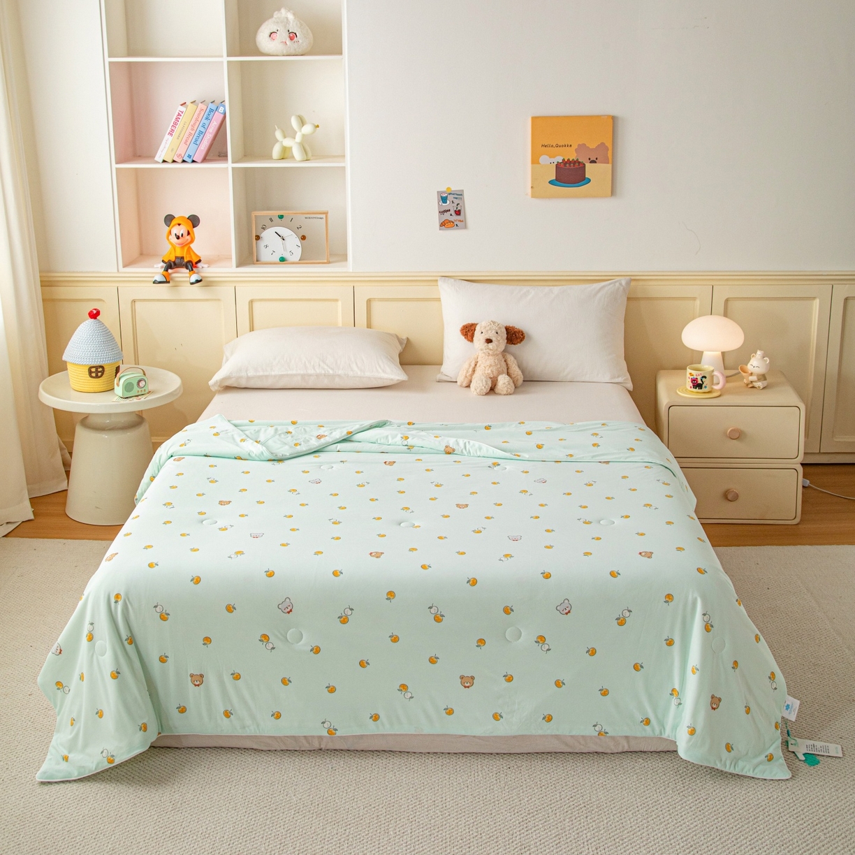 91家纺网 家纺一手货源 找家纺 亿莱鑫 2026春夏新款数码印花仿锦氨夏被夏凉被空调被 橙果萌熊