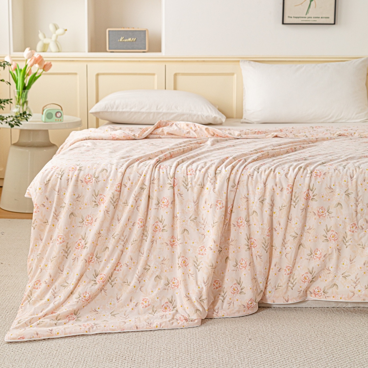 91家纺网 家纺一手货源 找家纺 亿莱鑫 2026春夏新款数码印花仿锦氨夏被夏凉被空调被 云间花影