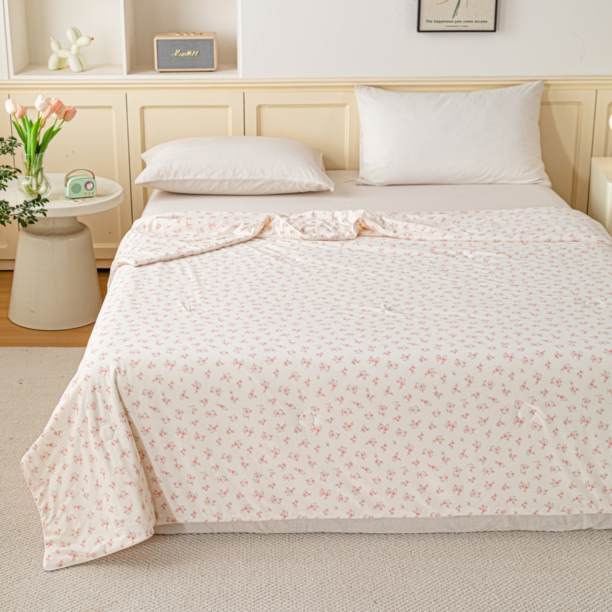 91家纺网 家纺一手货源 找家纺 亿莱鑫 2026春夏新款数码印花仿锦氨夏被夏凉被空调被 浅茉花语