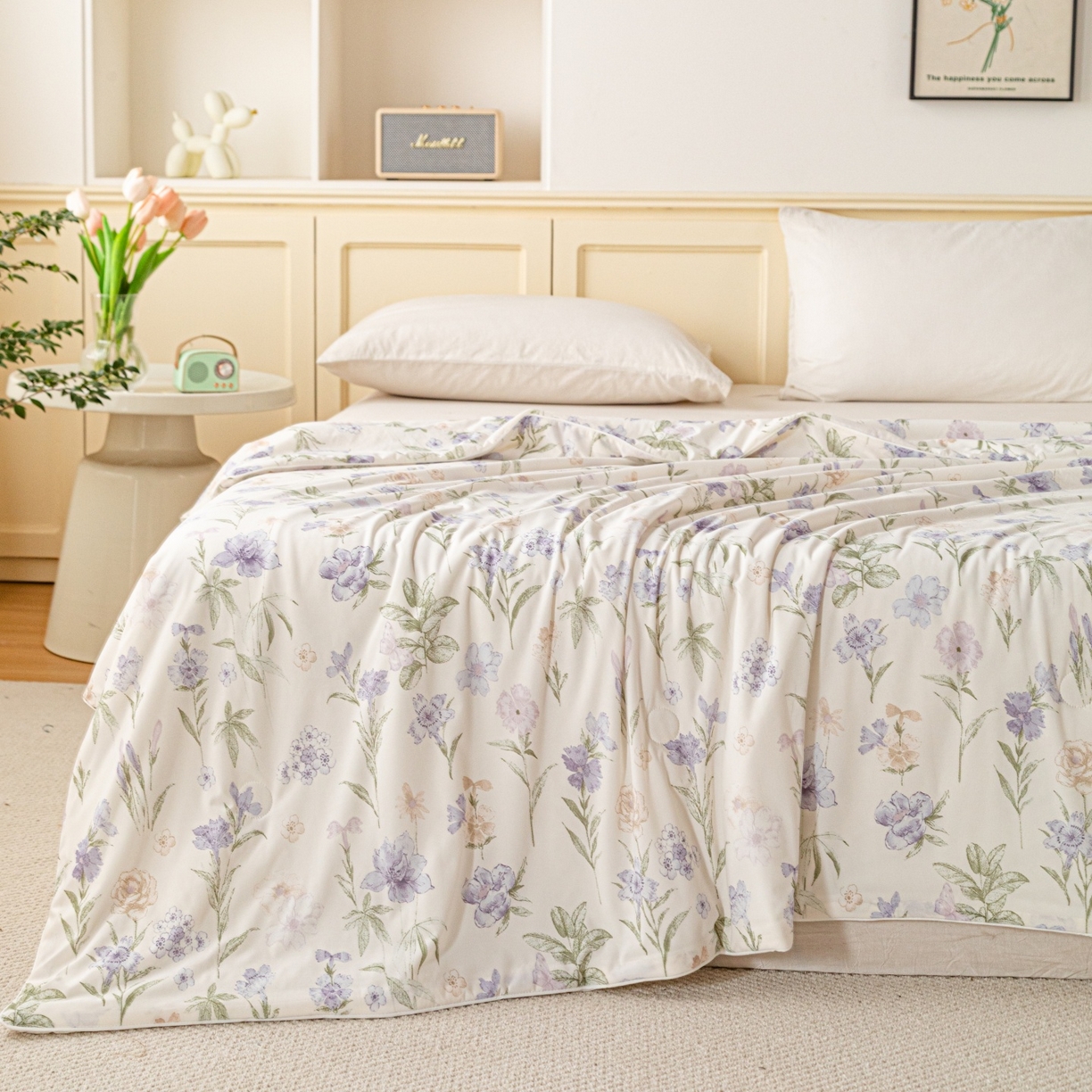 91家纺网 家纺一手货源 找家纺 亿莱鑫 2026春夏新款数码印花仿锦氨夏被夏凉被空调被 花漾漫语