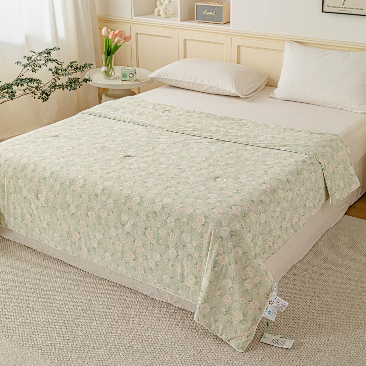 亿莱鑫 2026春夏新款数码印花仿锦氨夏被夏凉被空调被 清露花痕