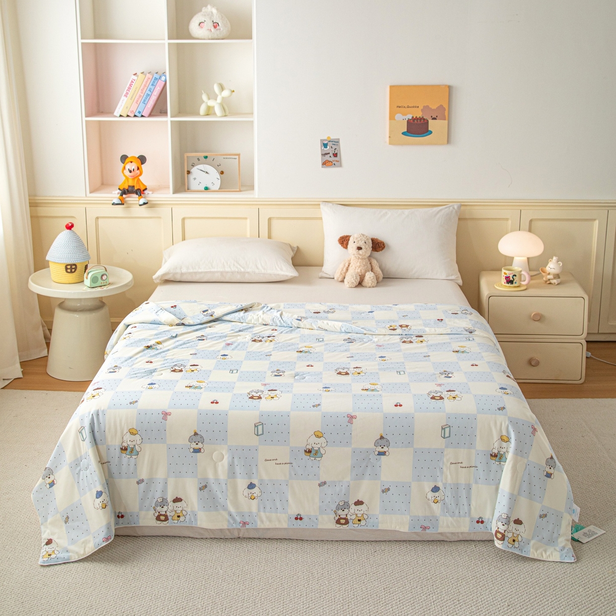 91家纺网 家纺一手货源 找家纺 亿莱鑫 2026春夏新款数码印花仿锦氨夏被夏凉被空调被 萌友轻语