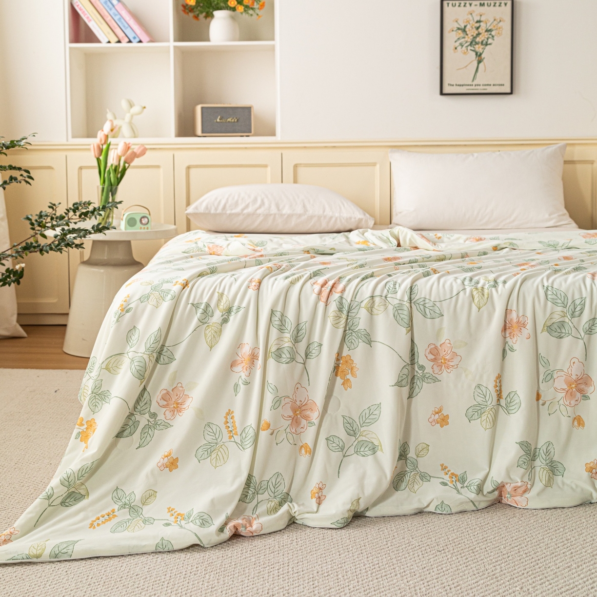 91家纺网 家纺一手货源 找家纺 亿莱鑫 2026春夏新款数码印花仿锦氨夏被夏凉被空调被 栀香满庭