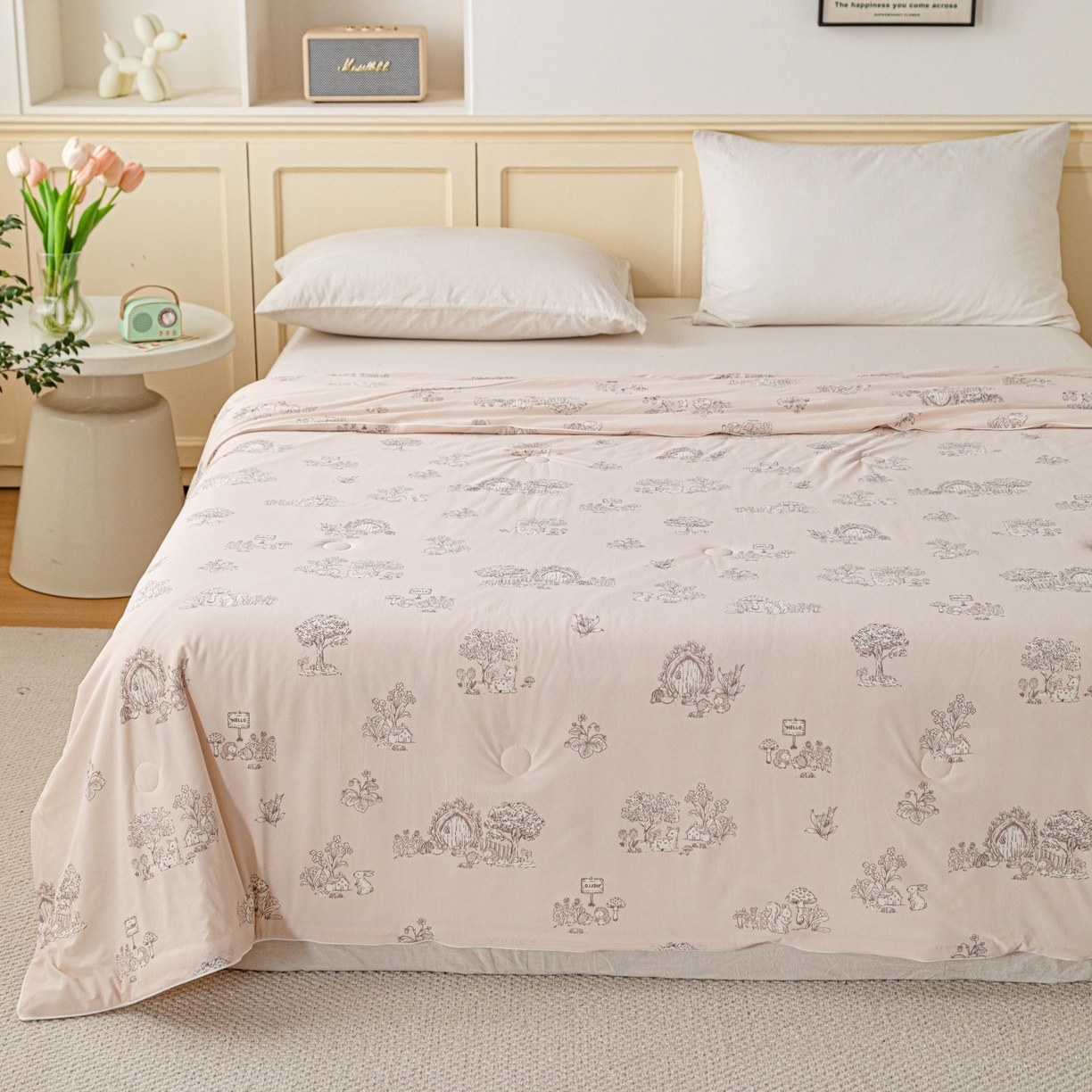 91家纺网 家纺一手货源 找家纺 亿莱鑫 2026春夏新款数码印花仿锦氨夏被夏凉被空调被 动物家园