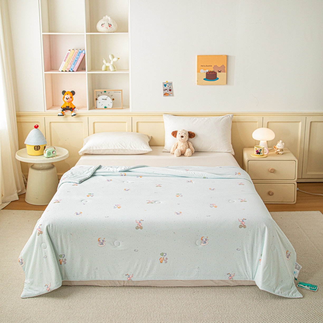 91家纺网 家纺一手货源 找家纺 亿莱鑫 2026春夏新款数码印花仿锦氨夏被夏凉被空调被 小飞象