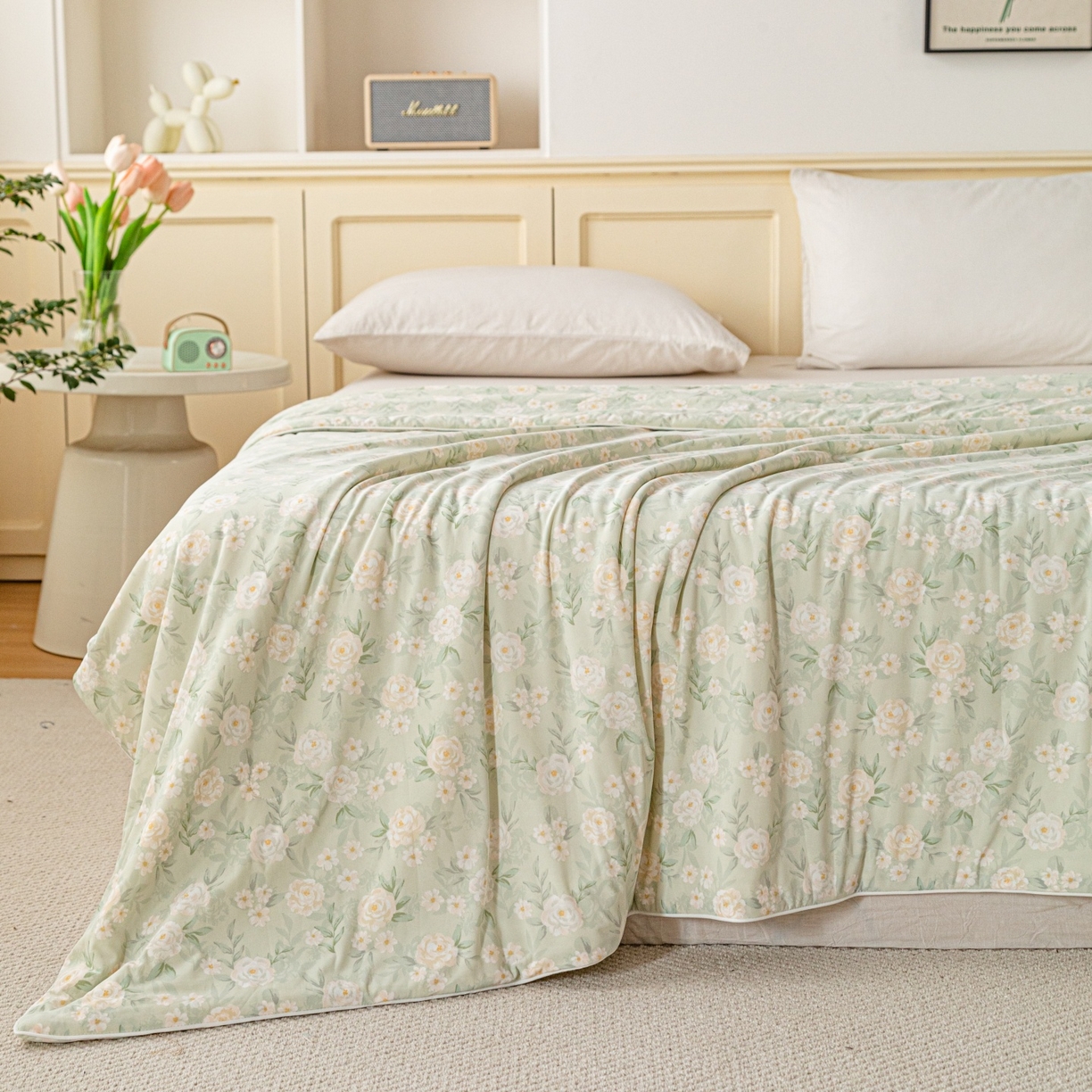 91家纺网 家纺一手货源 找家纺 亿莱鑫 2026春夏新款数码印花仿锦氨夏被夏凉被空调被 清露花痕