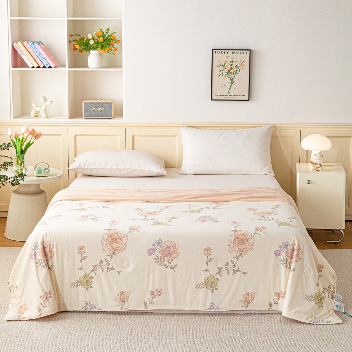 91家纺网 家纺一手货源 找家纺 亿莱鑫 2026春夏新款数码印花仿锦氨夏被夏凉被空调被 浅夏蔷薇