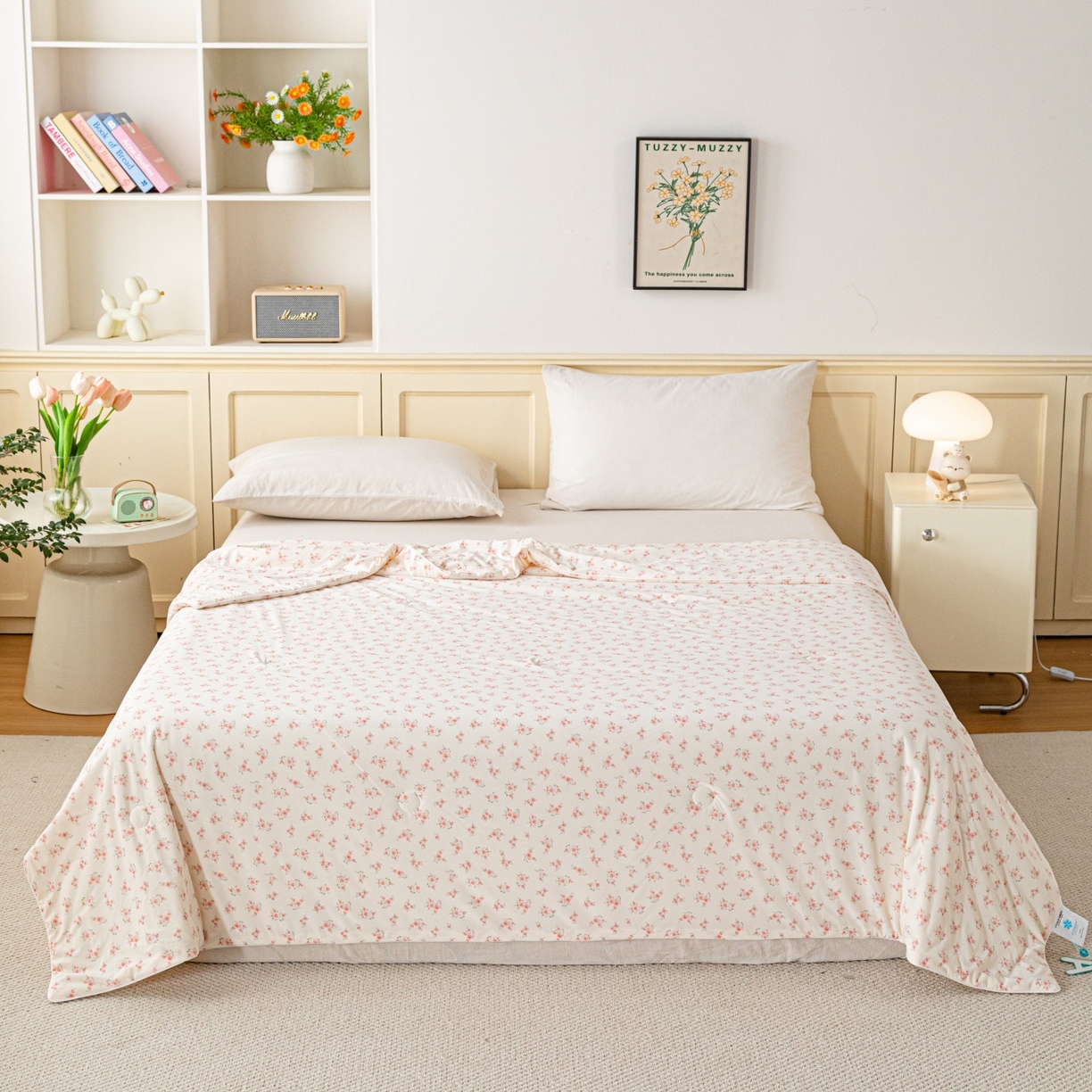 91家纺网 家纺一手货源 找家纺 亿莱鑫 2026春夏新款数码印花仿锦氨夏被夏凉被空调被 浅茉花语