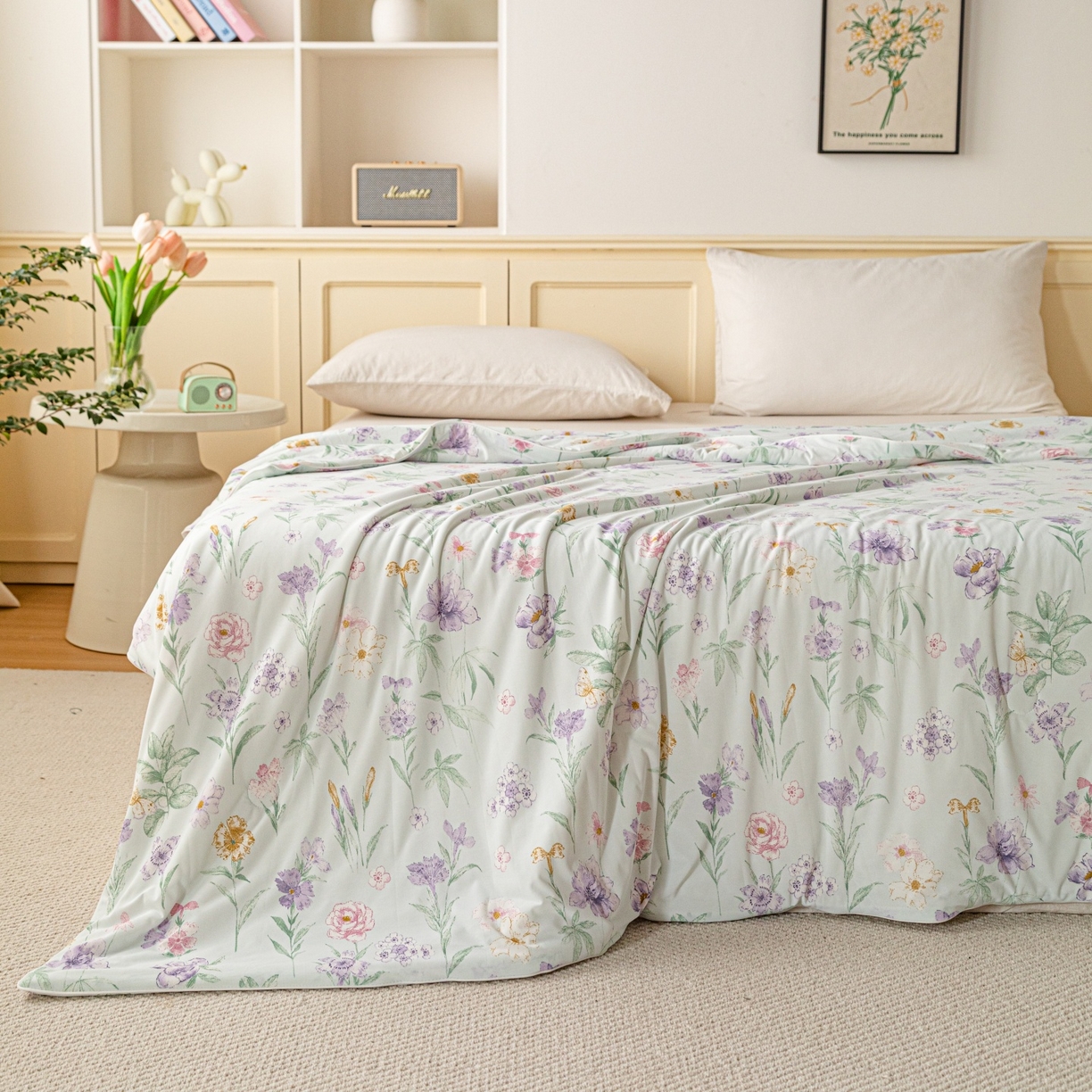 91家纺网 家纺一手货源 找家纺 亿莱鑫 2026春夏新款数码印花仿锦氨夏被夏凉被空调被 绿野芳踪