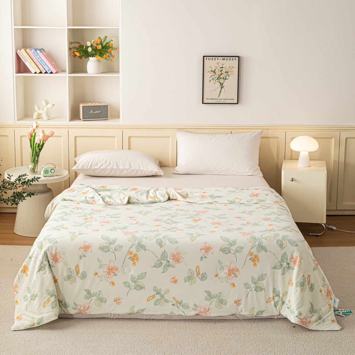 91家纺网 家纺一手货源 找家纺 亿莱鑫 2026春夏新款数码印花仿锦氨夏被夏凉被空调被 栀香满庭