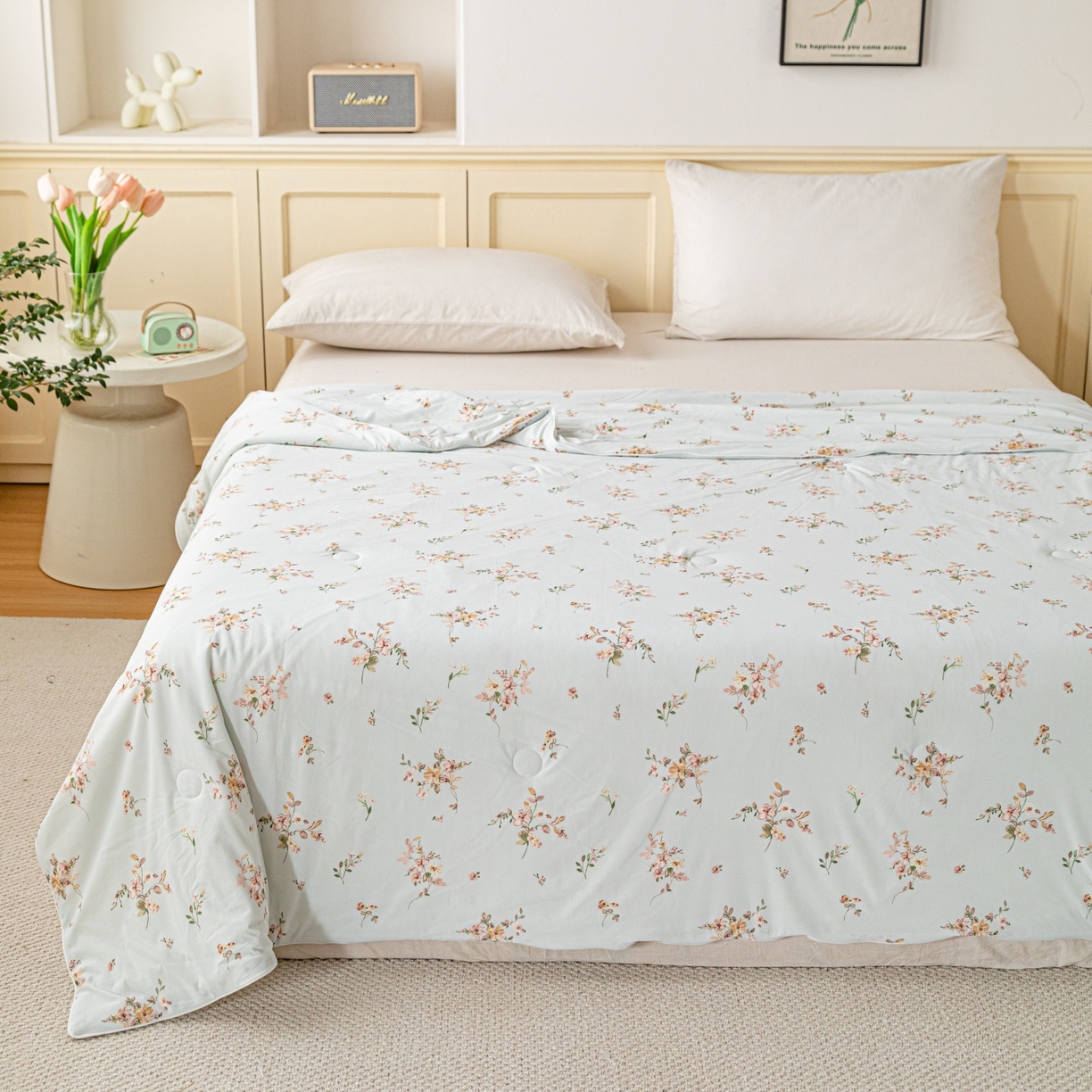 91家纺网 家纺一手货源 找家纺 亿莱鑫 2026春夏新款数码印花仿锦氨夏被夏凉被空调被 素影繁花