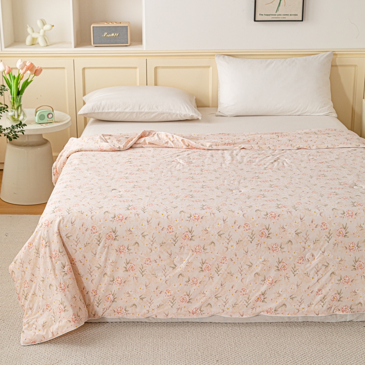 91家纺网 家纺一手货源 找家纺 亿莱鑫 2026春夏新款数码印花仿锦氨夏被夏凉被空调被 云间花影