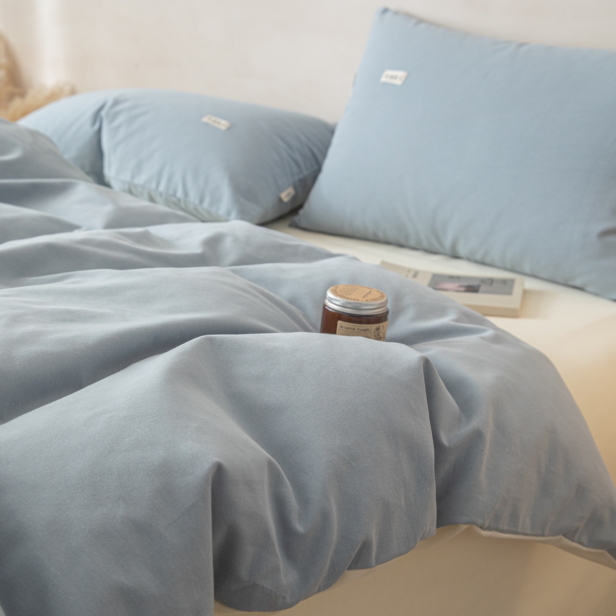 91家纺网 家纺一手货源 找家纺 眠博士 2026新款A类纯色全棉磨毛四件套-陶瓷 套件-陶瓷浅蓝+奶白