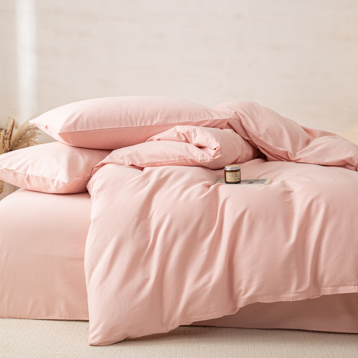 91家纺网 家纺一手货源 找家纺 眠博士 2026新款A类纯色全棉磨毛四件套-陶瓷 套件-陶瓷粉