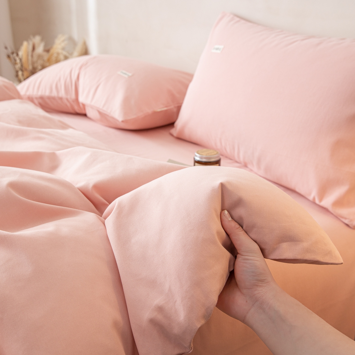 91家纺网 家纺一手货源 找家纺 眠博士 2026新款A类纯色全棉磨毛四件套-陶瓷 套件-陶瓷粉