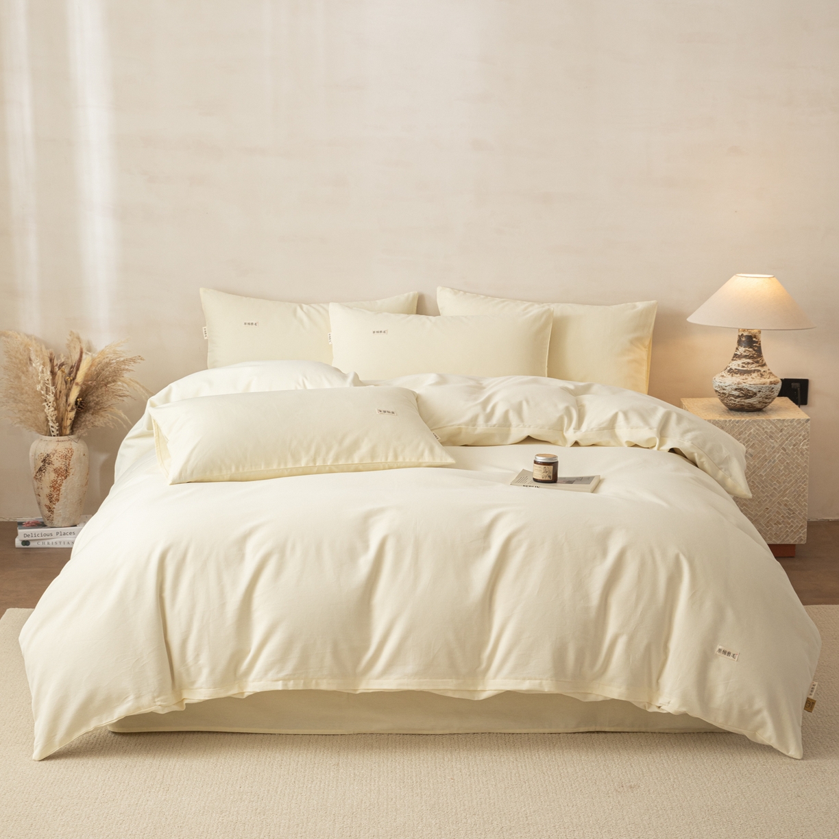 91家纺网 家纺一手货源 找家纺 眠博士 2026新款A类纯色全棉磨毛四件套-陶瓷 套件-陶瓷奶白