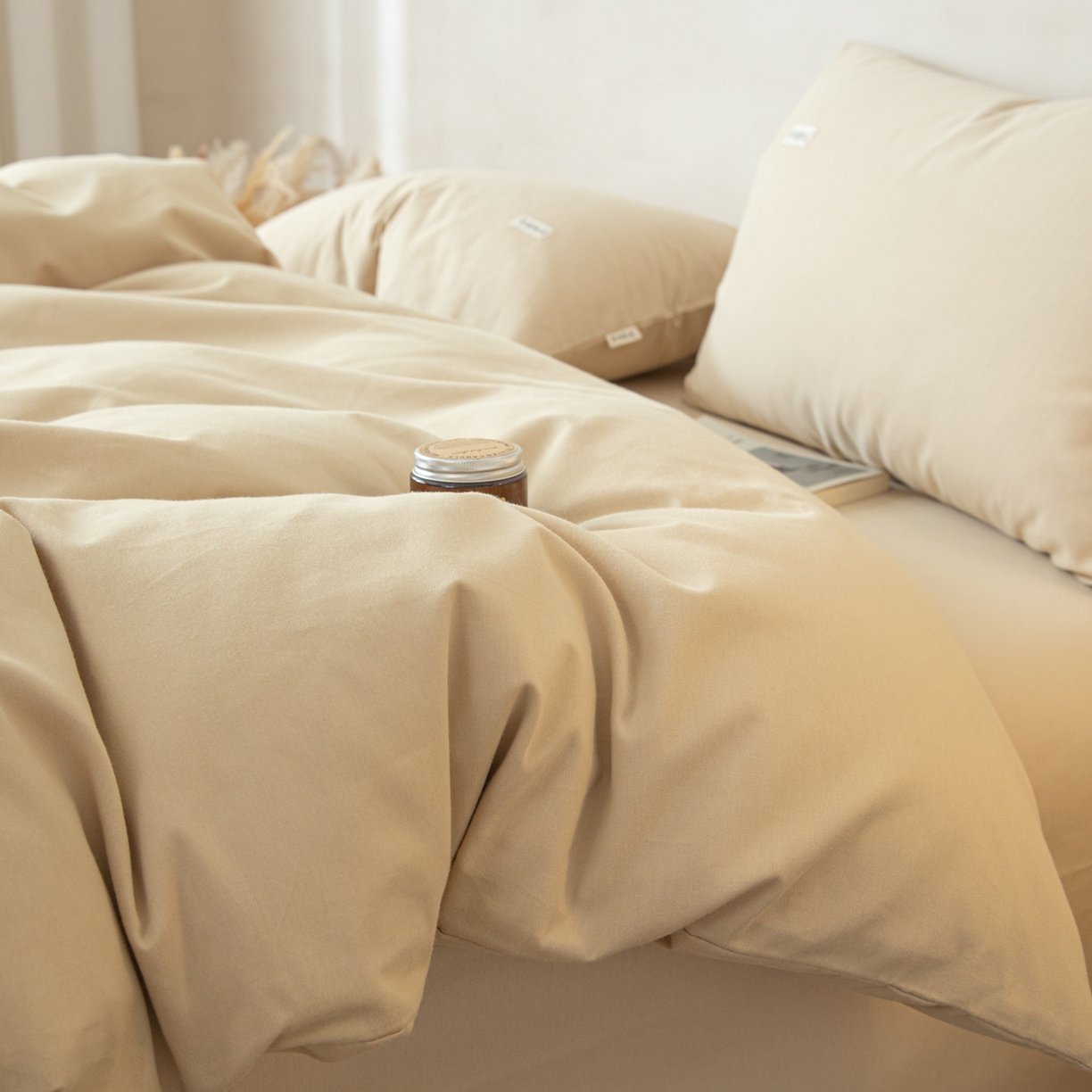 91家纺网 家纺一手货源 找家纺 眠博士 2026新款A类纯色全棉磨毛四件套-陶瓷 套件-陶瓷杏