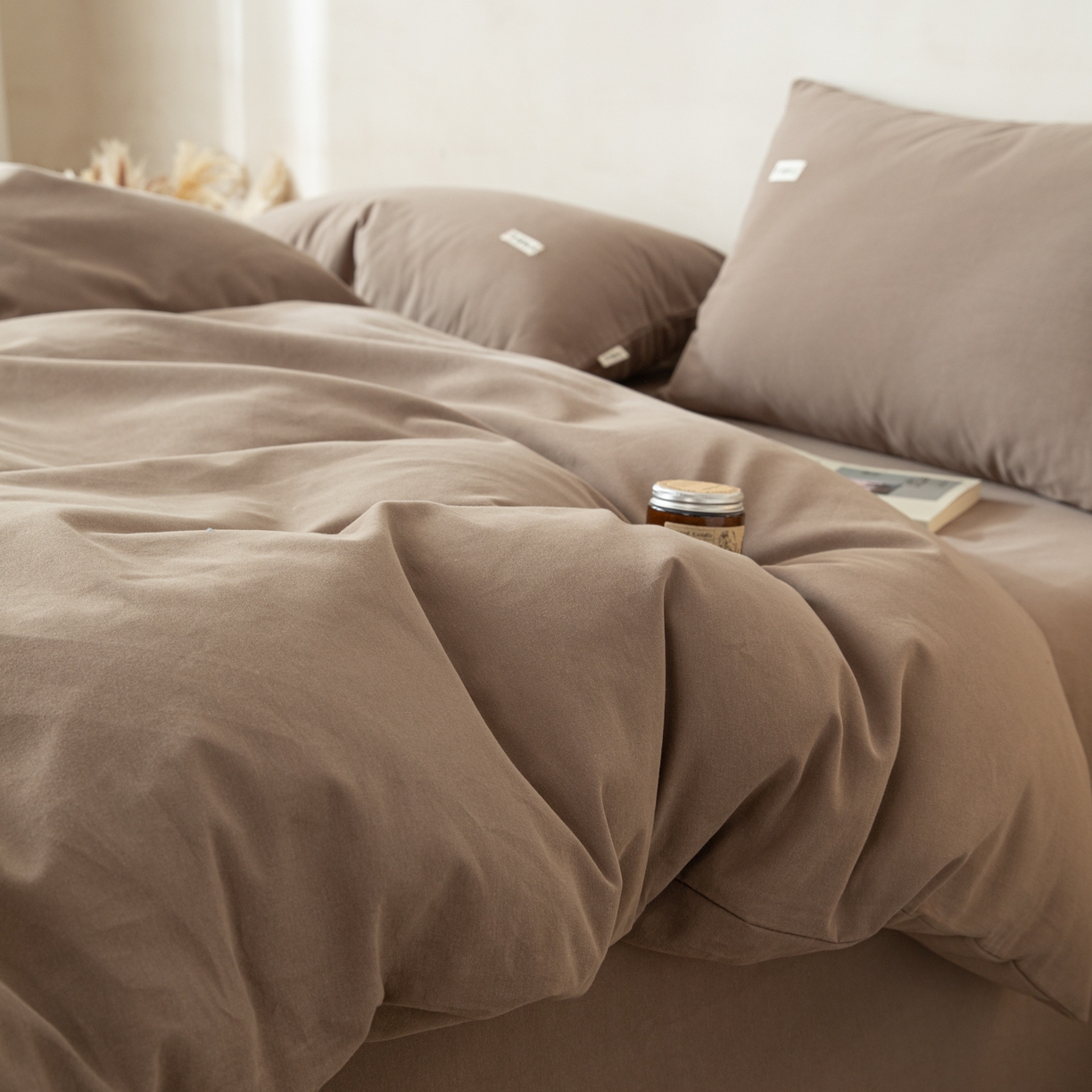 91家纺网 家纺一手货源 找家纺 眠博士 2026新款A类纯色全棉磨毛四件套-陶瓷 套件-陶瓷咖