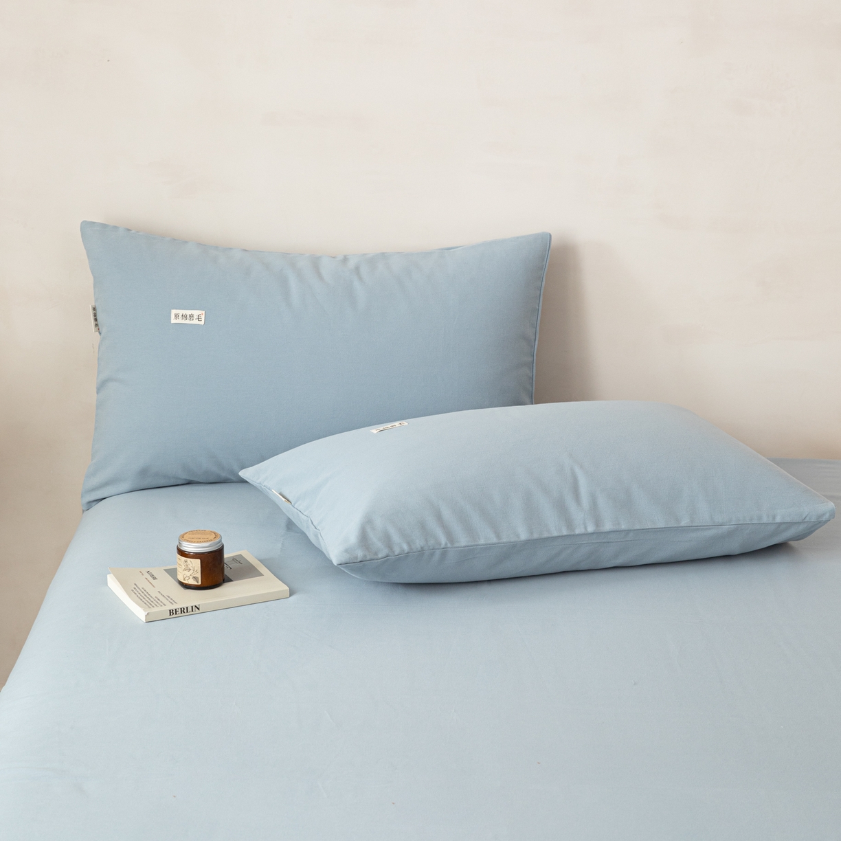 91家纺网 家纺一手货源 找家纺 眠博士 2026新款A类纯色全棉磨毛四件套-陶瓷 套件-陶瓷浅蓝