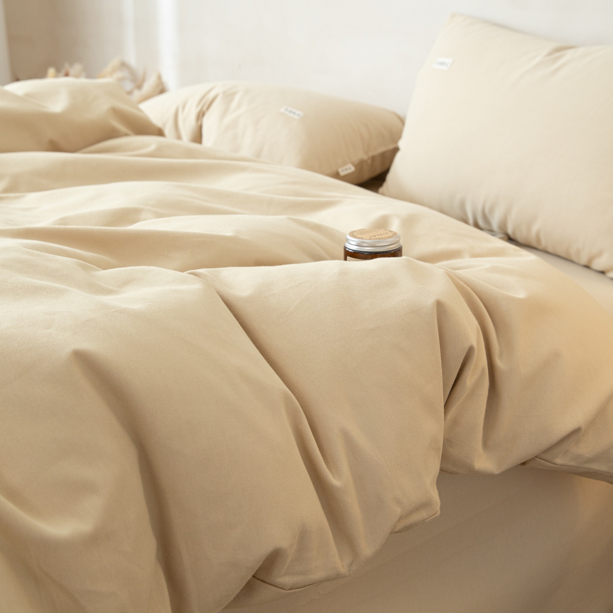 91家纺网 家纺一手货源 找家纺 眠博士 2026新款A类纯色全棉磨毛四件套-陶瓷 套件-陶瓷杏