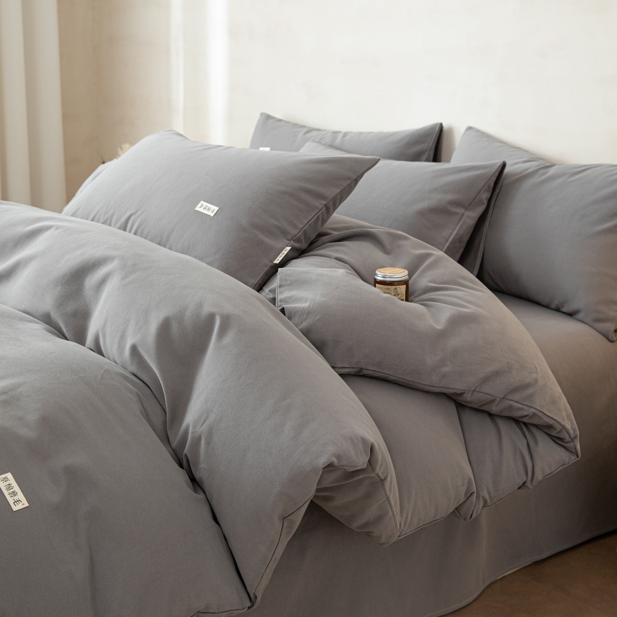 眠博士 2026新款A类纯色全棉磨毛四件套-陶瓷 套件-陶瓷深灰