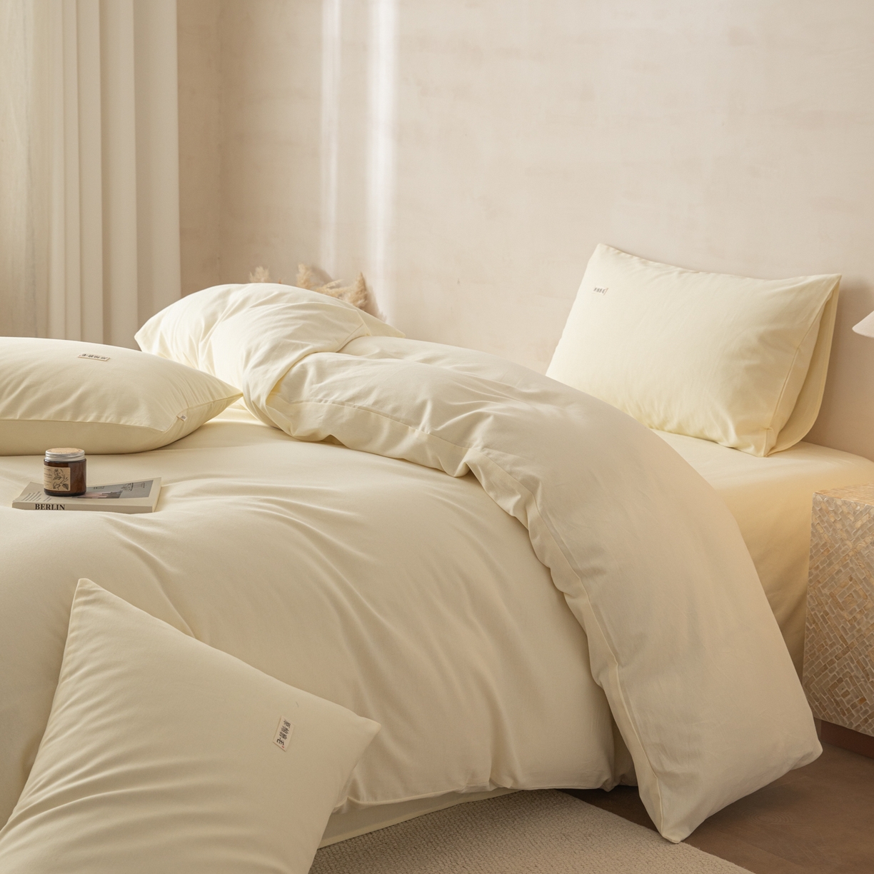 91家纺网 家纺一手货源 找家纺 眠博士 2026新款A类纯色全棉磨毛四件套-陶瓷 套件-陶瓷奶白