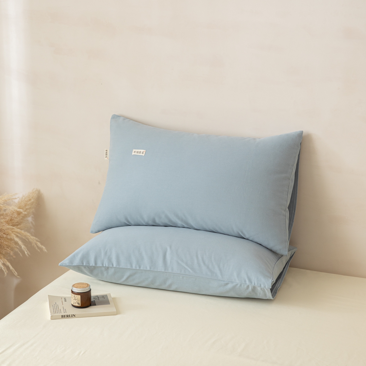 91家纺网 家纺一手货源 找家纺 眠博士 2026新款A类纯色全棉磨毛四件套-陶瓷 套件-陶瓷浅蓝+奶白